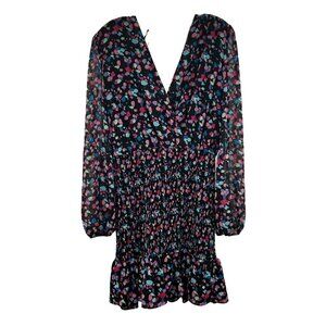 Henry Women's V-Neck Long Sleeve Smocked Dress Size Medium Low Tie Back New
